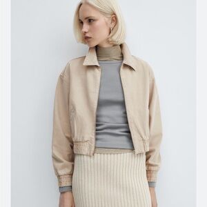 Mango Women’s Denim Bomber Zip Jacket Beige